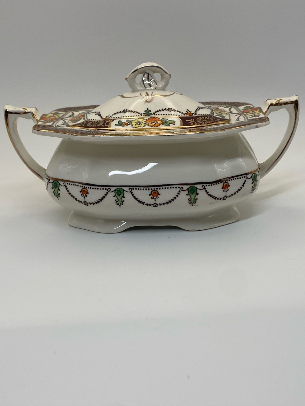Alfred Meakin England Solway Maroon octagonal‎ covered vegetable dish Vintage - Picture 11 of 11